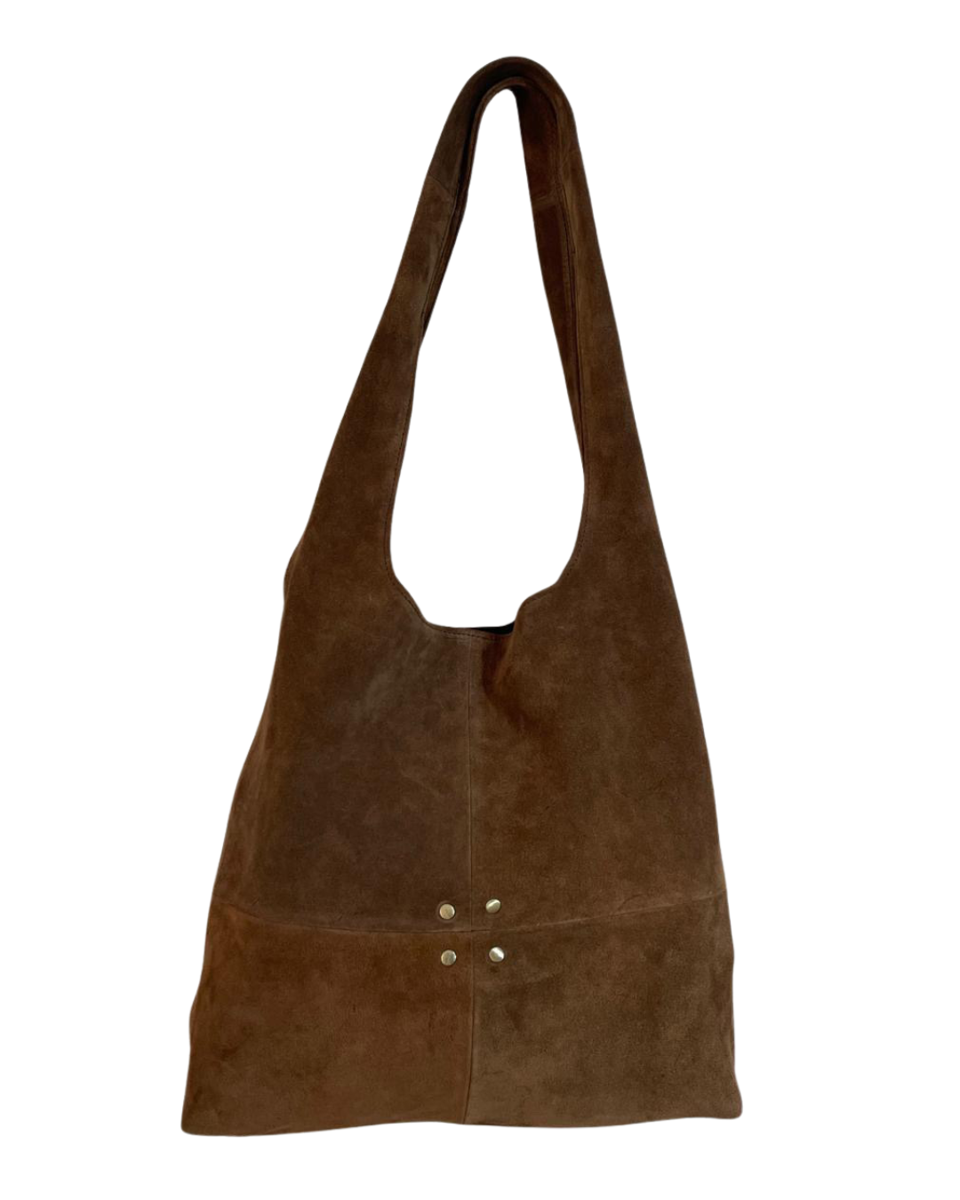 Boho Suede Studded Slouch Bag - Chocolate Row of Studs