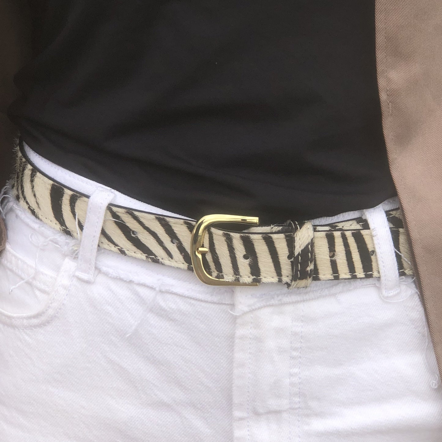 Animal Print Cowhide Belt - Zebra