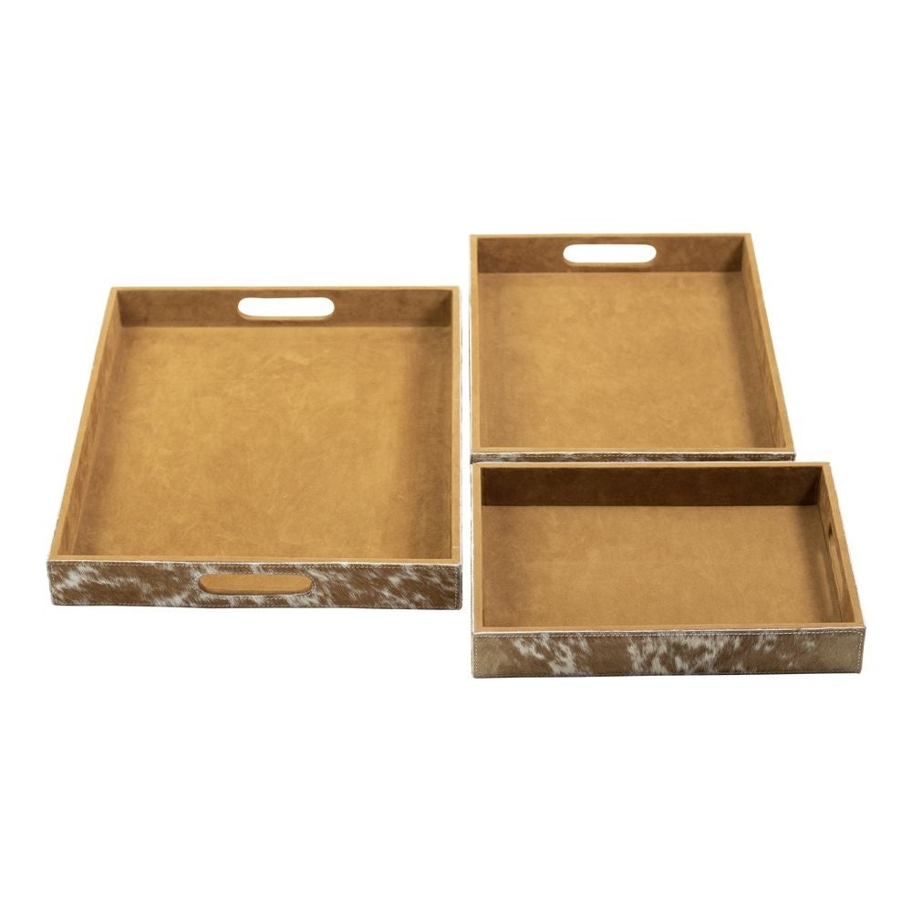 Cowhide Tray - Rectangular - Brown/White
