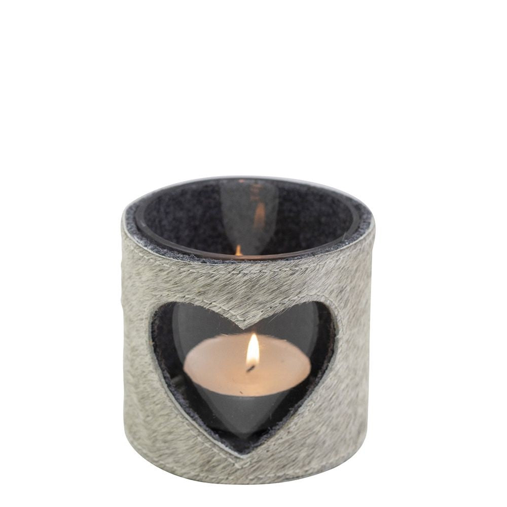Heart Cowhide Lantern - Small - Grey