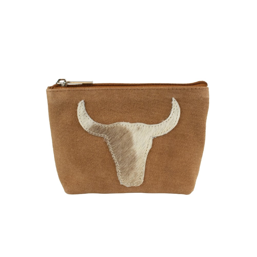 Make Up Bag/Purse with Bull Emblem – Brown