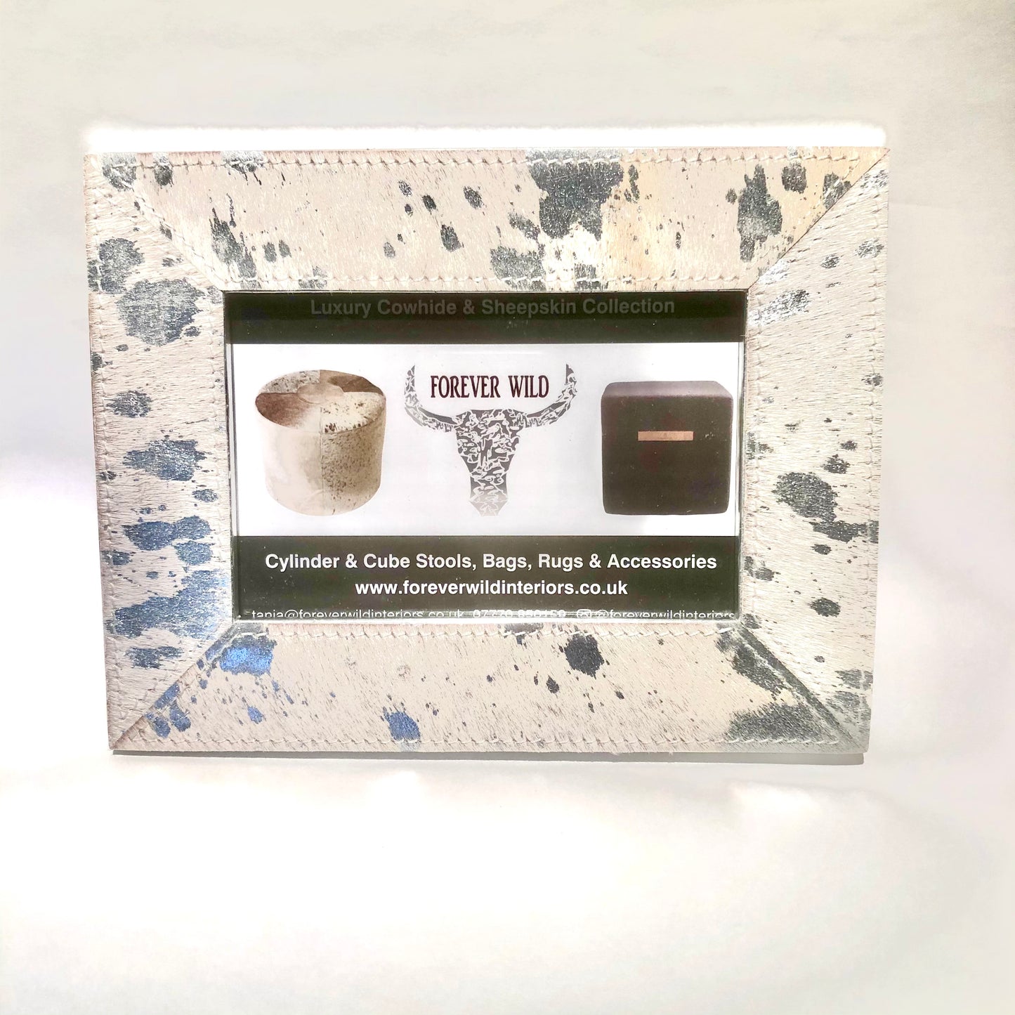 Cowhide Photo Frame – Silver & Grey