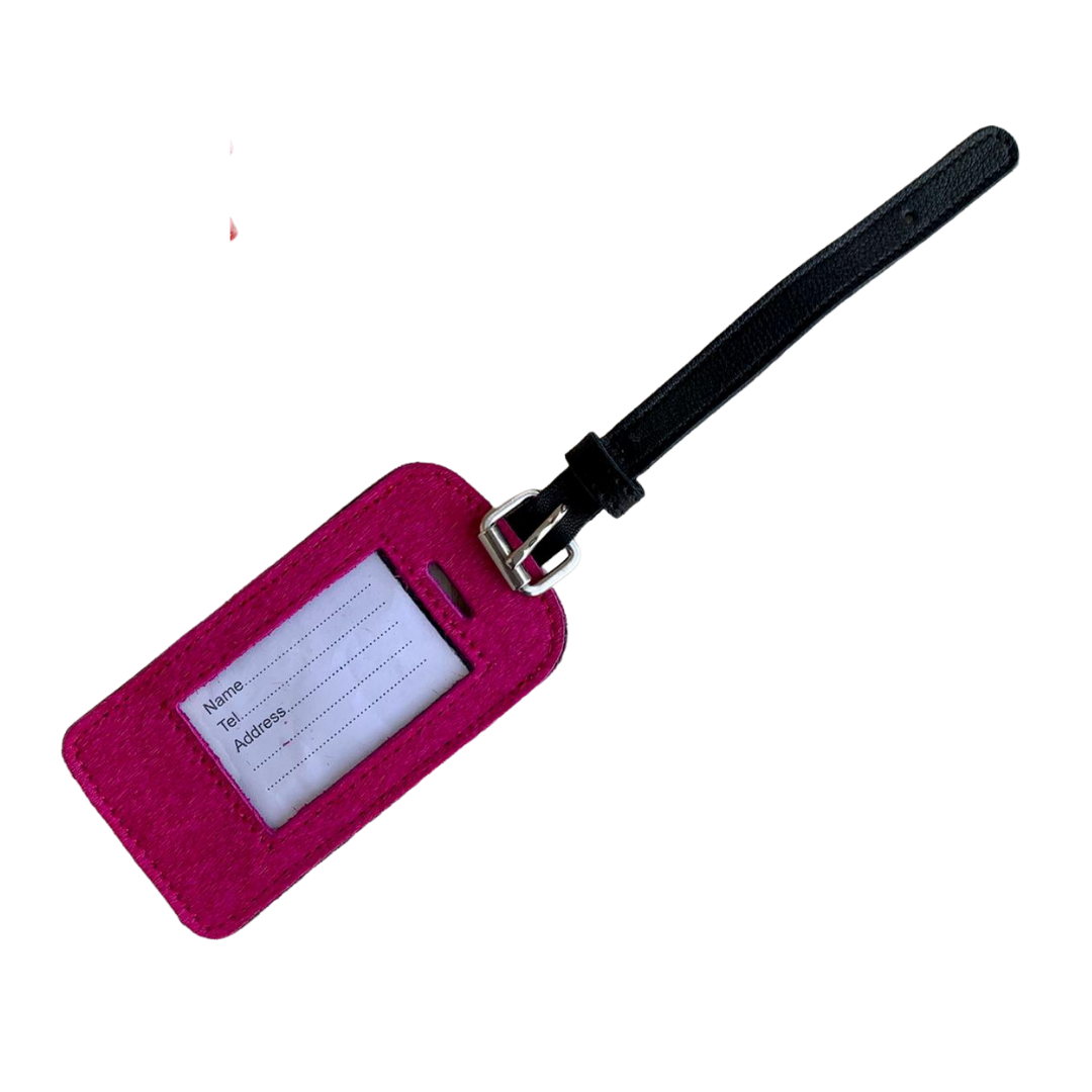 Tuli Cowhide Luggage Tag - Pink + Black