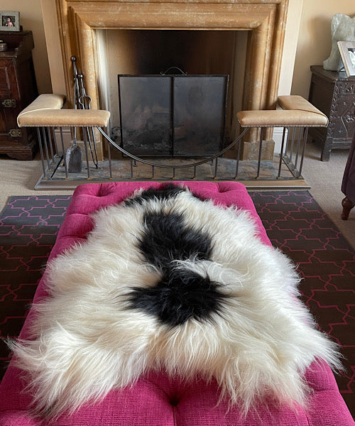 Icelandic Sheepskin Rug - Long Hair - Cream and Black Splodge