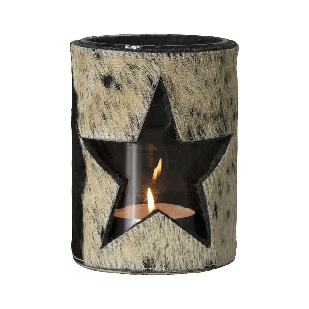 Cowhide Lantern - Medium - Black + White