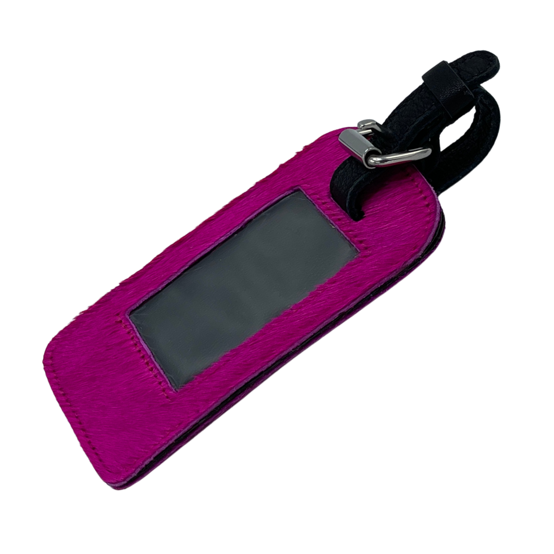 Tuli Cowhide Luggage Tag - Pink + Black