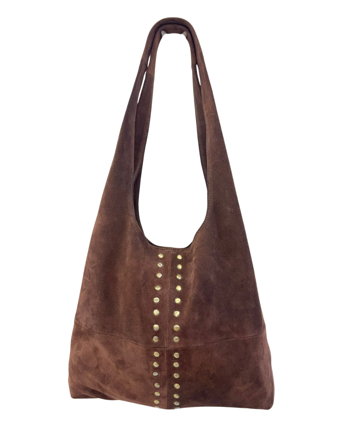 Boho Suede Studded Slouch Bag - Chocolate 4 Studs