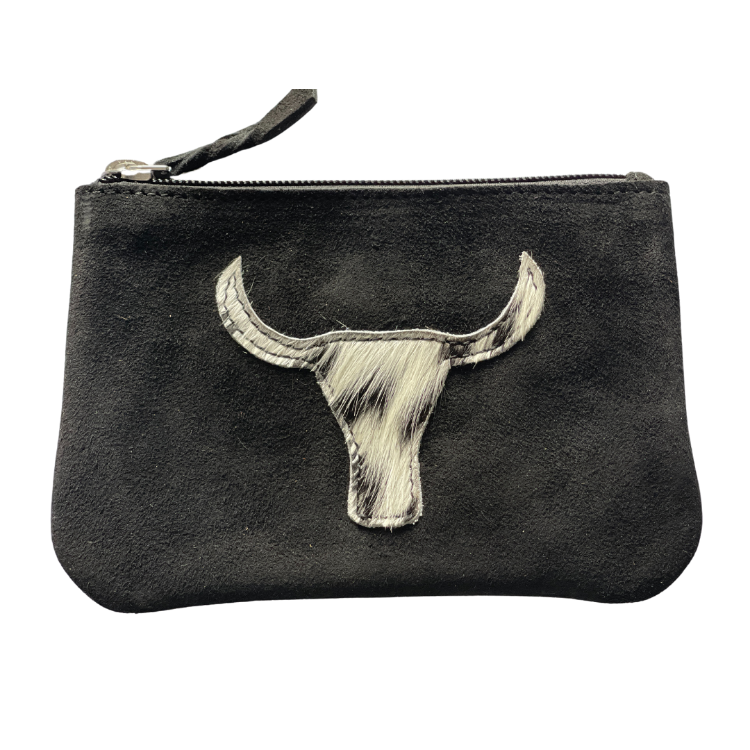 Purse / Make Up Bag with Bull Emblem – Black