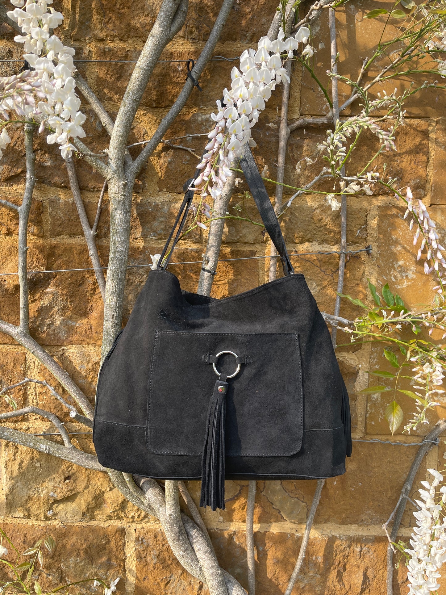 Suede Slouch Tassel Handbag