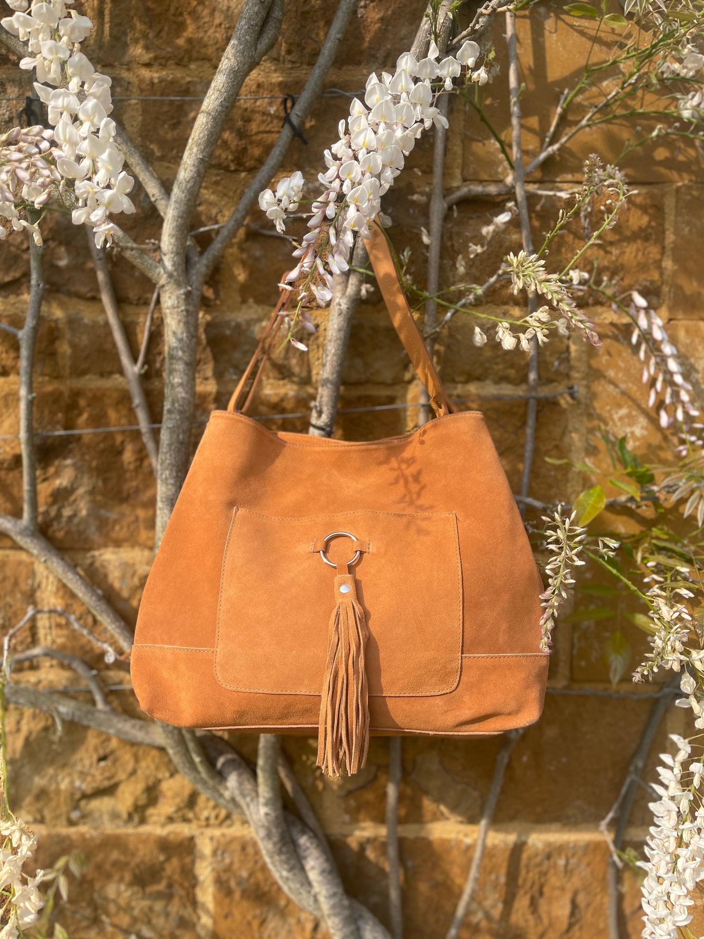 Suede Slouch Tassel Handbag