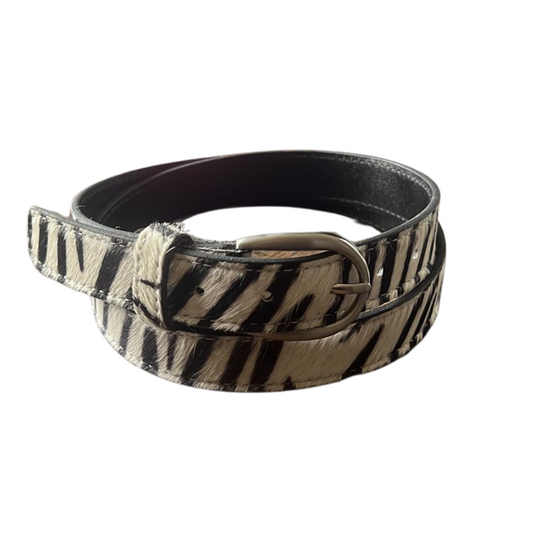 Animal Print Cowhide Belt - Zebra