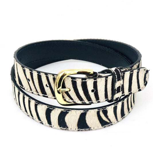 Animal Print Cowhide Belt - Zebra