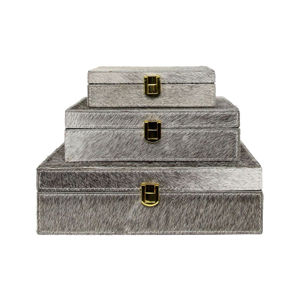 Grey Cowhide Decorative Storage Box