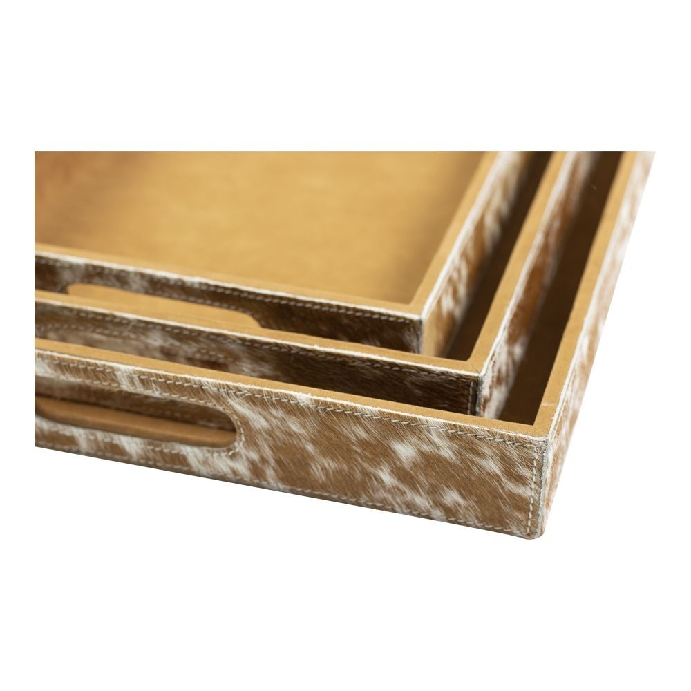 Cowhide Tray - Rectangular - Brown/White