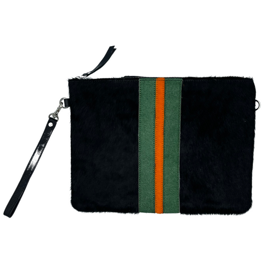 Galloway Striped Black Clutch / Crossbody - Large