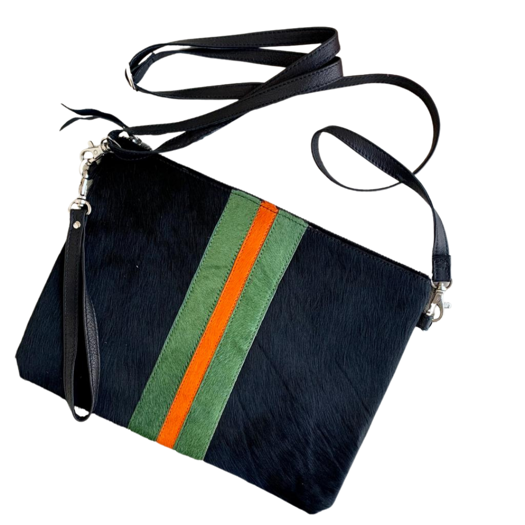 Galloway Striped Black Clutch / Crossbody - Large
