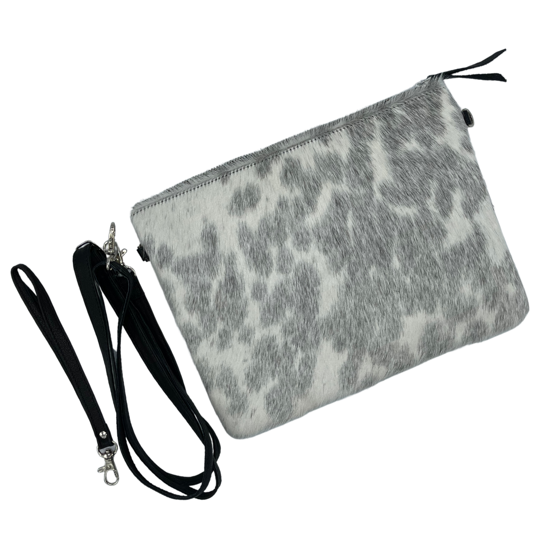 Galloway Grey/White Cowhide Crossbody / Clutch - Large