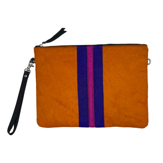 Galloway Striped Orange Clutch / Crossbody - Large