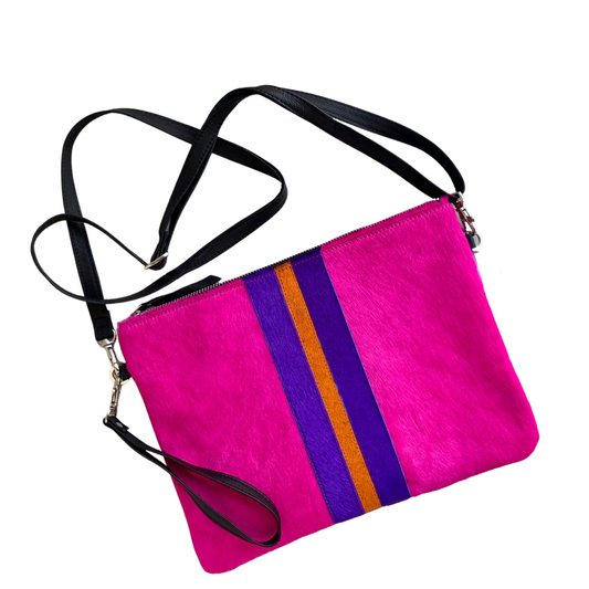 Galloway Striped Pink Crossbody / Clutch - Large