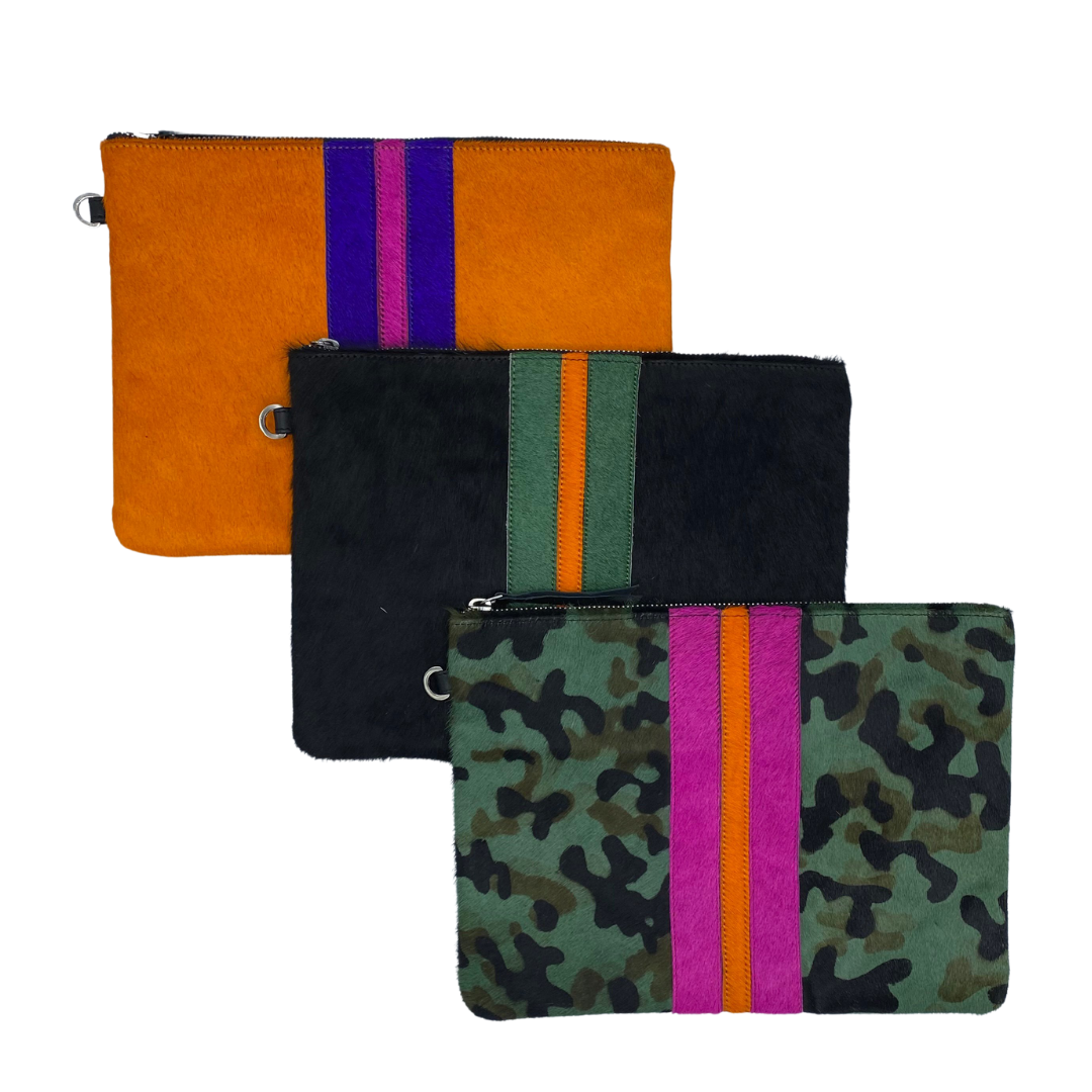 Galloway Striped Black Clutch / Crossbody - Large