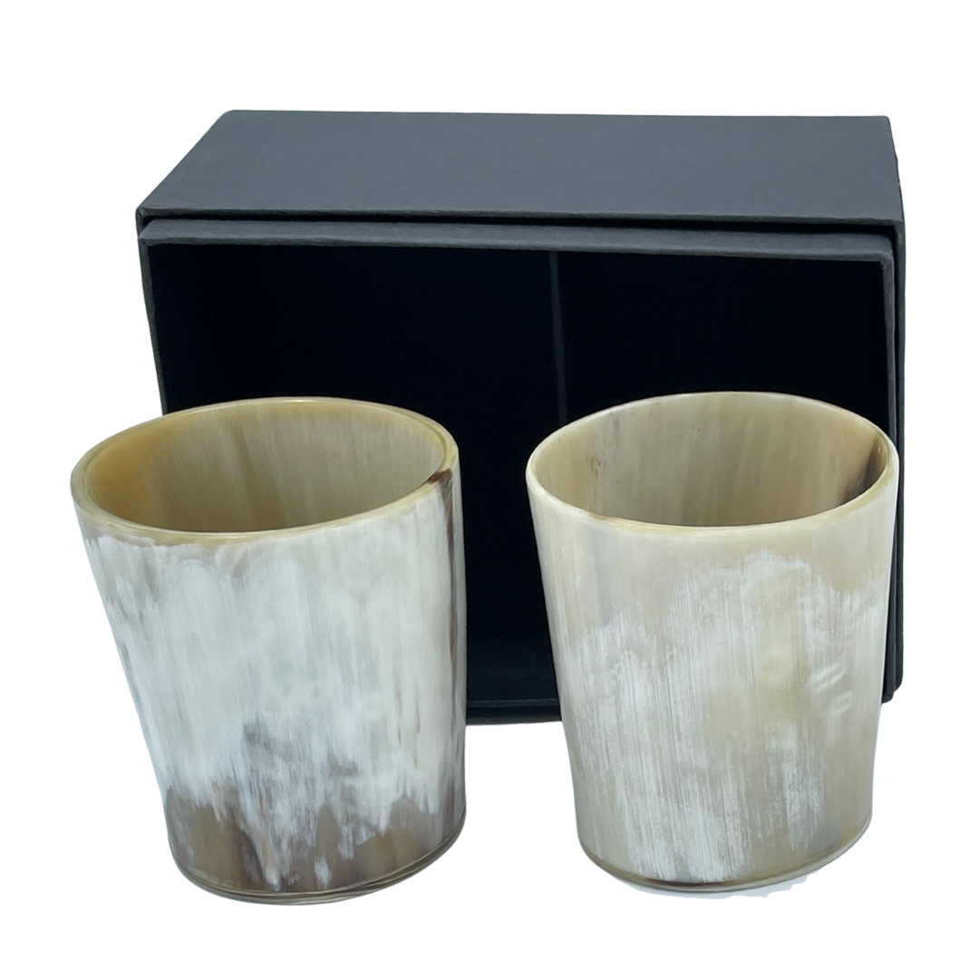 Pair of Horn Whisky Tots / Cups
