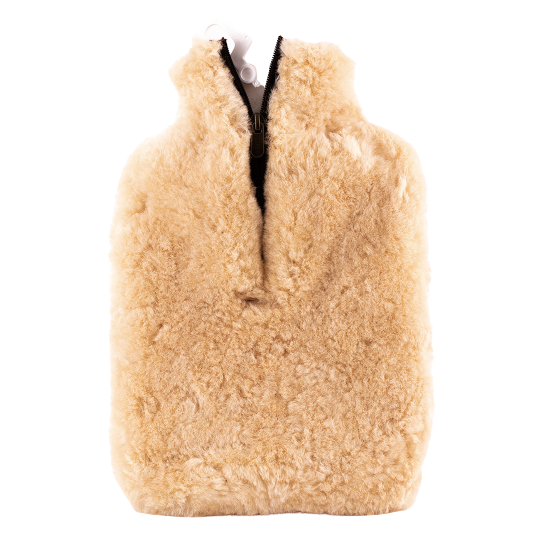 Sheepskin Hot Water Bottle Cover - Cream with Chestnut inside