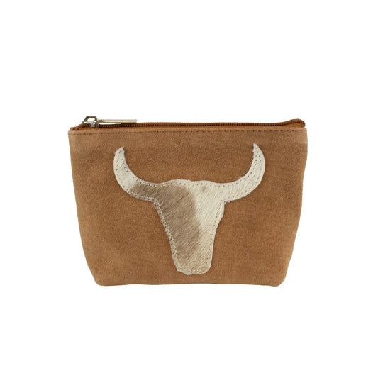 Make Up Bag/Purse with Bull Emblem – Brown