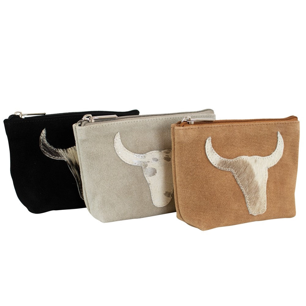 Make Up Bag/Purse with Bull Emblem – Brown