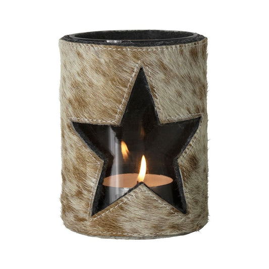 Cowhide Lantern - Medium - Brown + White