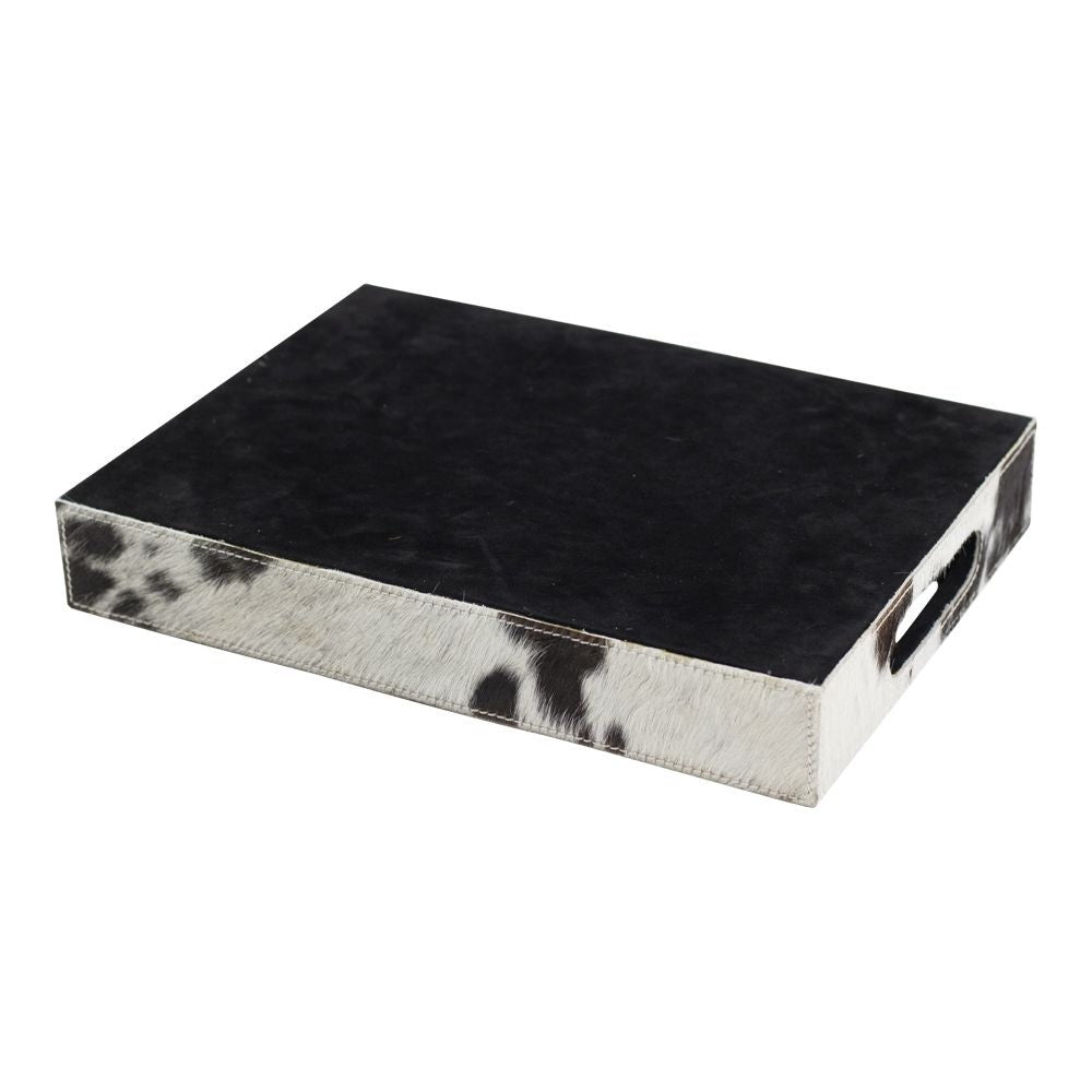 Cowhide Tray - Rectangular - Black/Dark Brown/White