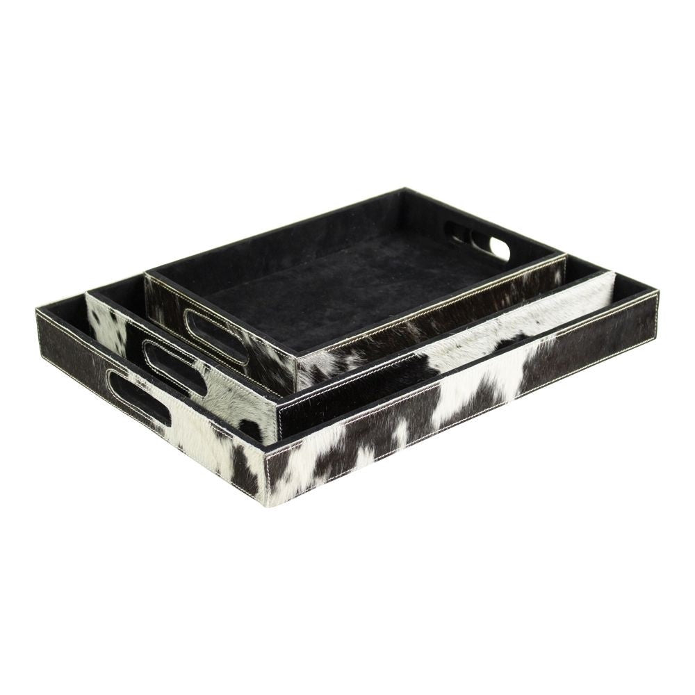 Cowhide Tray - Rectangular - Black/Dark Brown/White