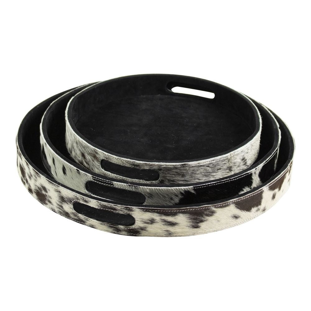 Cowhide Tray - Round - Black/Dark Brown/White