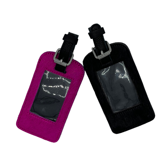 Tuli Cowhide Luggage Tag - Pink + Black
